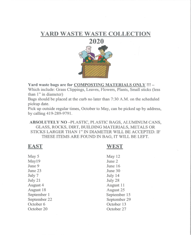 Yard Waste Schedule 2020 - Ashland Utilities
